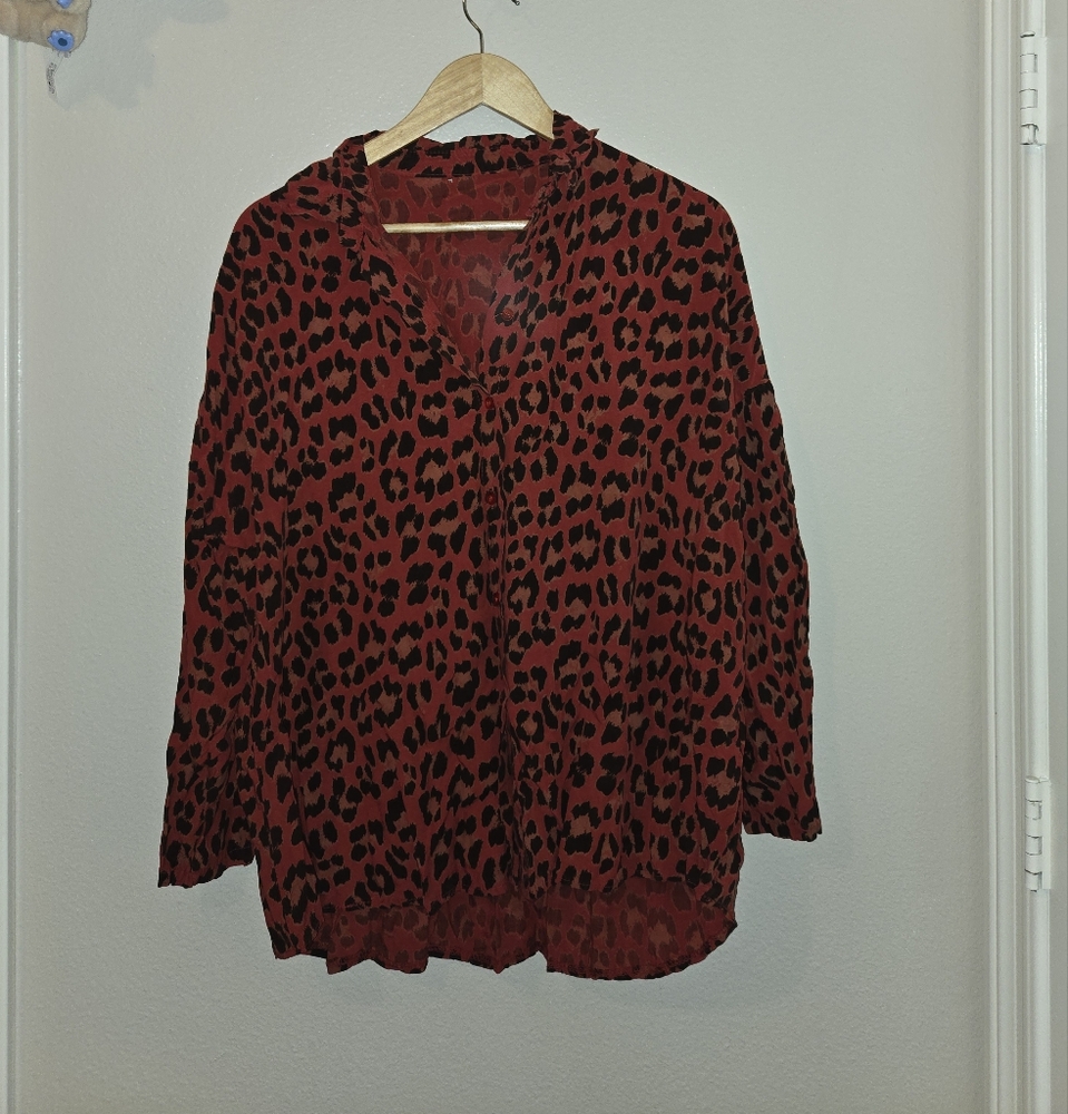 Red Leopard Print Blouse